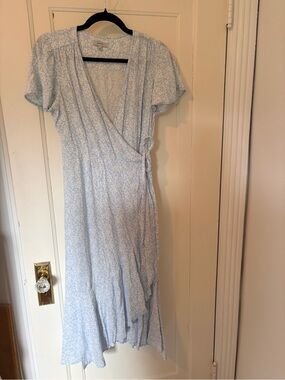Poetry Pale Blue Floral Wrap Midi Dress